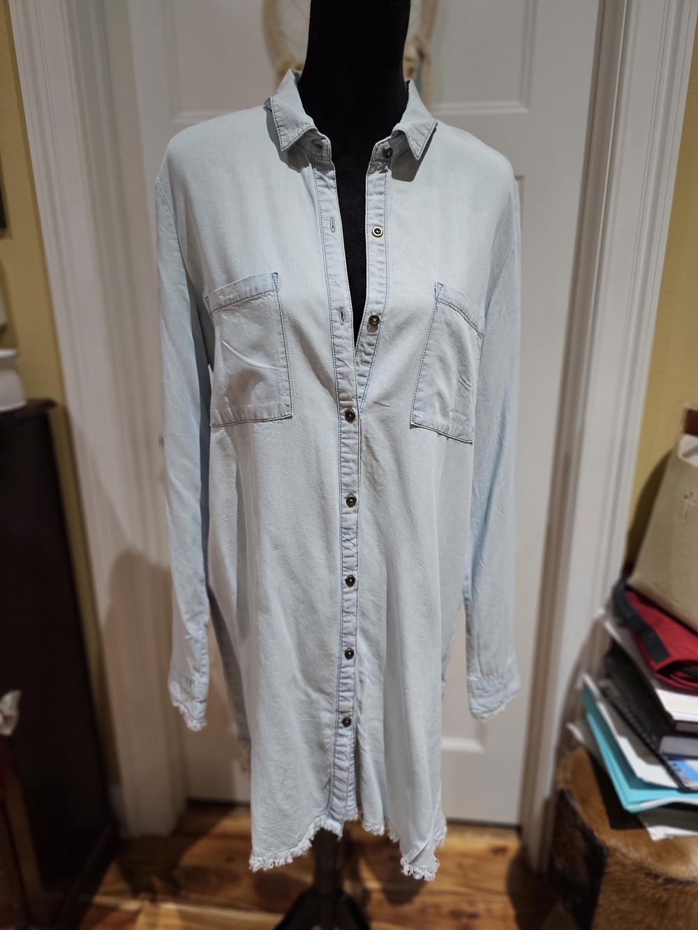 Denim Style Light Blue Women's Long-Sleeve Shirt Dress
